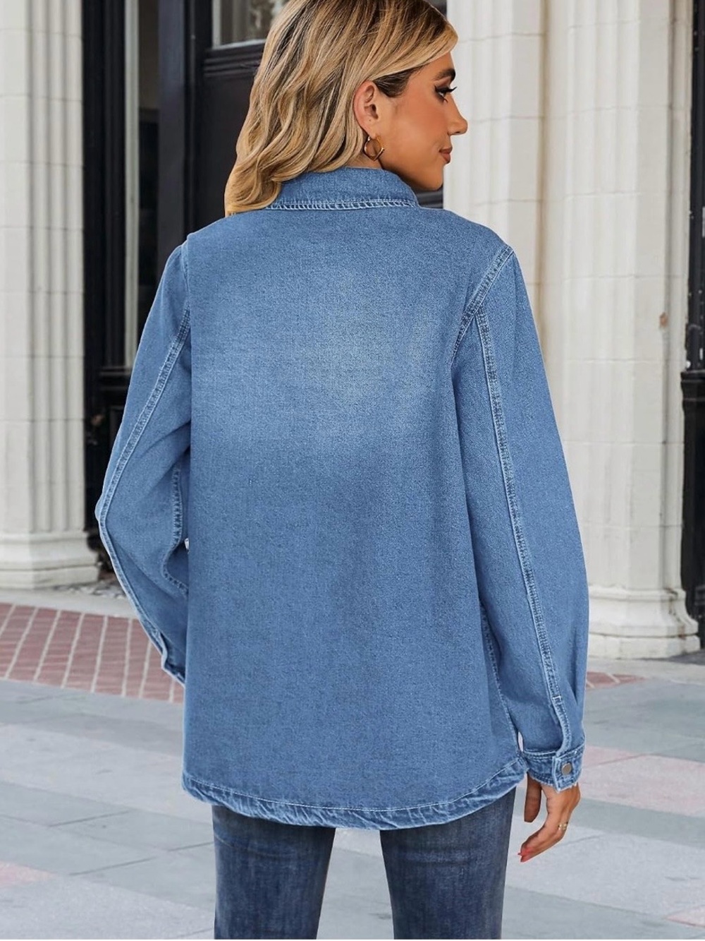 NWT Luvamia Blue Denim Button Down Long Sleeve Shirt Jacket Shacket Size XL - Picture 2 of 9